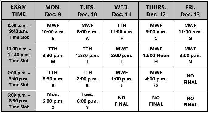 Final Exam Schedule for Fall 2024