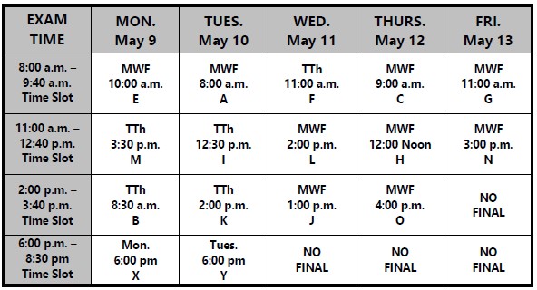 Spring 2022 Exam Schedule Semester Exam Schedule