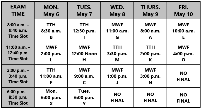 Final Exam Schedule for Spring 2024