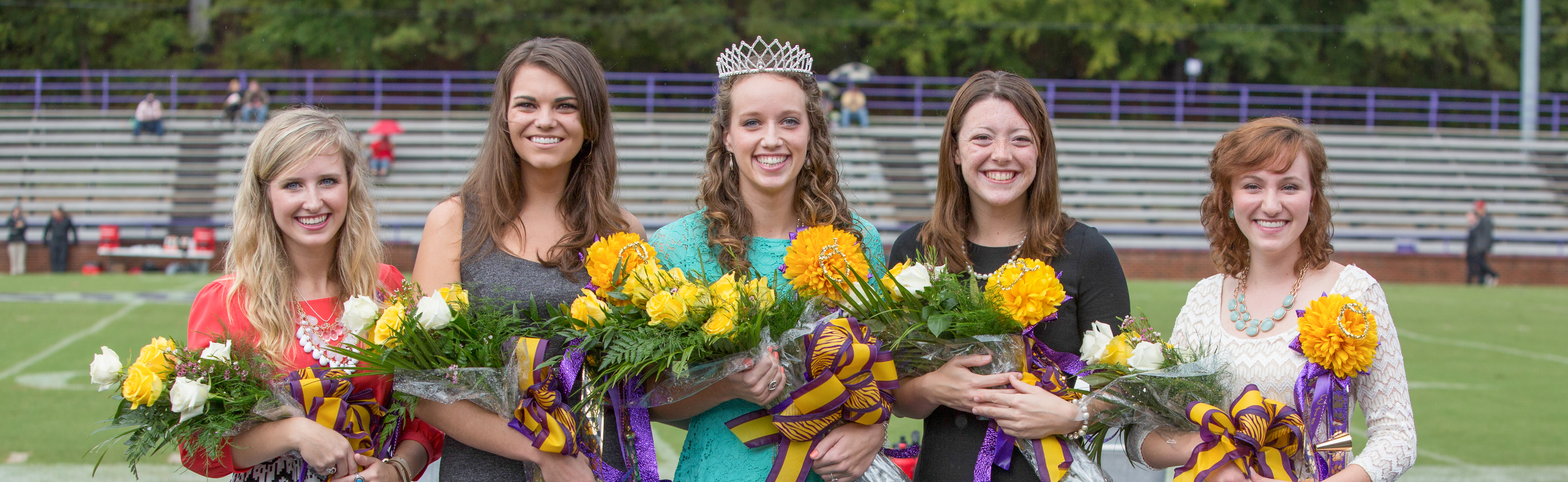 The 2013 Ouachita Homecoming Court includes (L-R): fourth runner-up Kristen Barnard, third runner-up Molly Bowman, Queen Kelsey Frink, second runner-up Lindsey Fowler and first runner-up Carli Sasser.