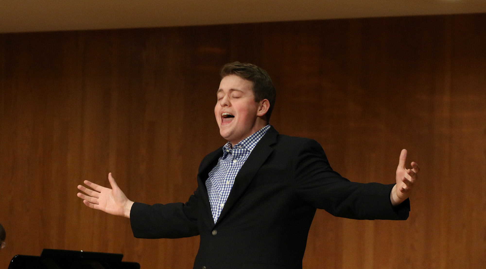 Will Stotts gave the winning performance in the 2016 Shambarger Competition for Singers.