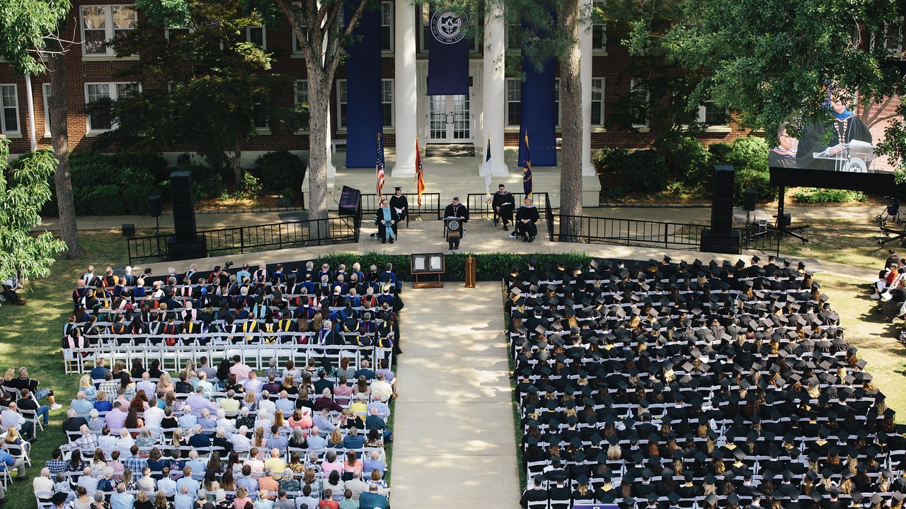 Spring Commencement on the lawn of Cone-Bottoms Hall at Ouachita