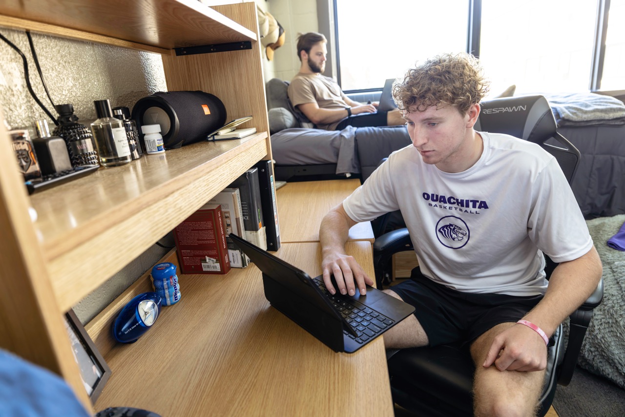 Student working on his computer