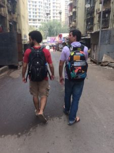 Students walking in street